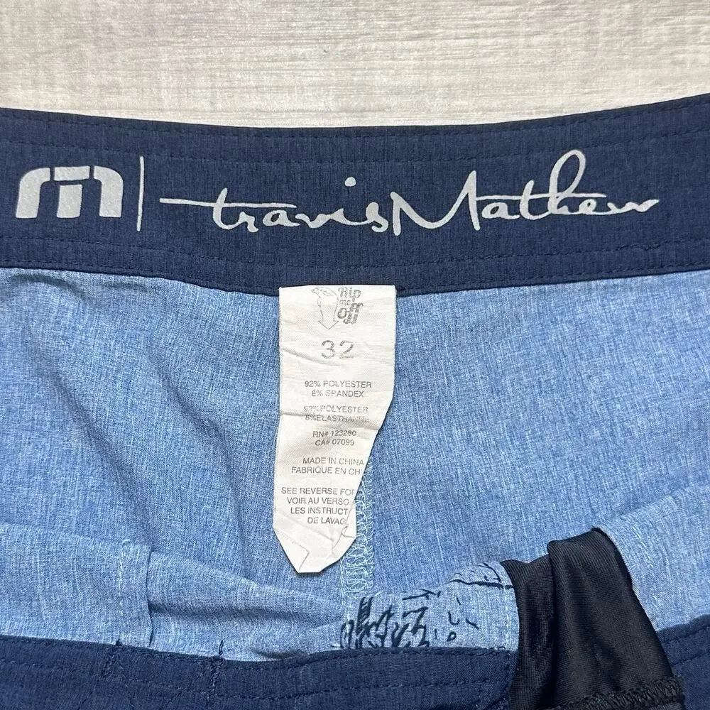 Travis Mathew AOP Cocktail Party Pineapple Swim Shorts Size 32 Blue